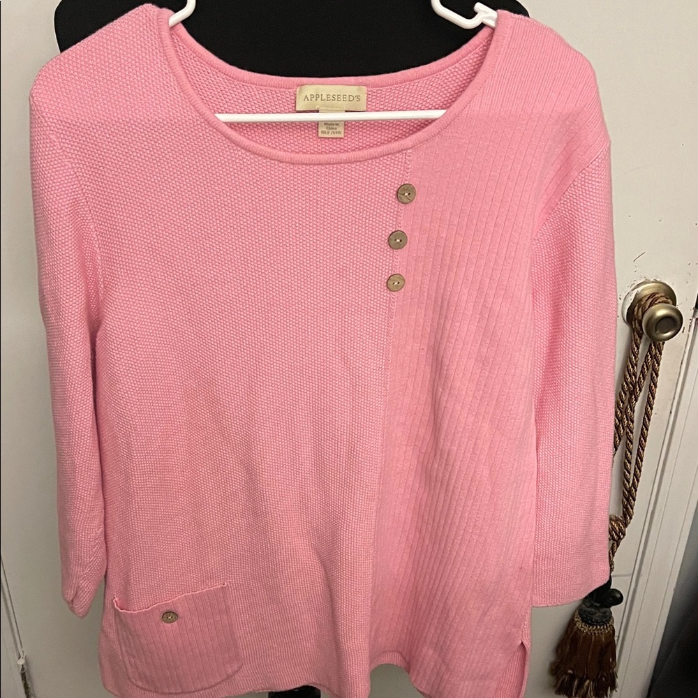Appleseed's Light Pink Knit Top with Gold Buttons